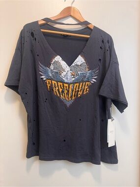 NWT Iris Distressed Free love Eagle Graphic Tee 2X Oversized Rocker Boho Top